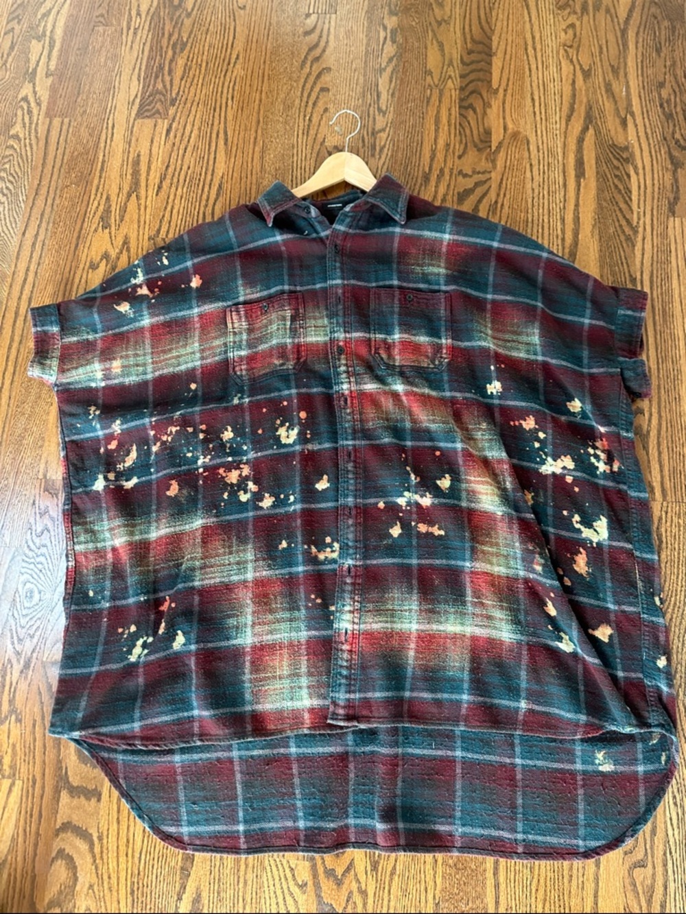 R13 Burgundy and Teal Plaid Short-Sleeve Button-Down Shirt